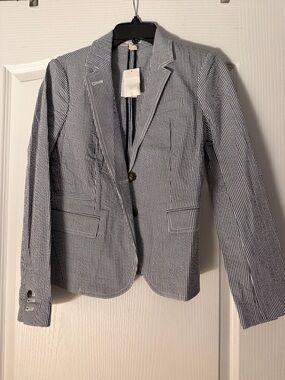 J. Crew Blue and White Seersucker Blazer.